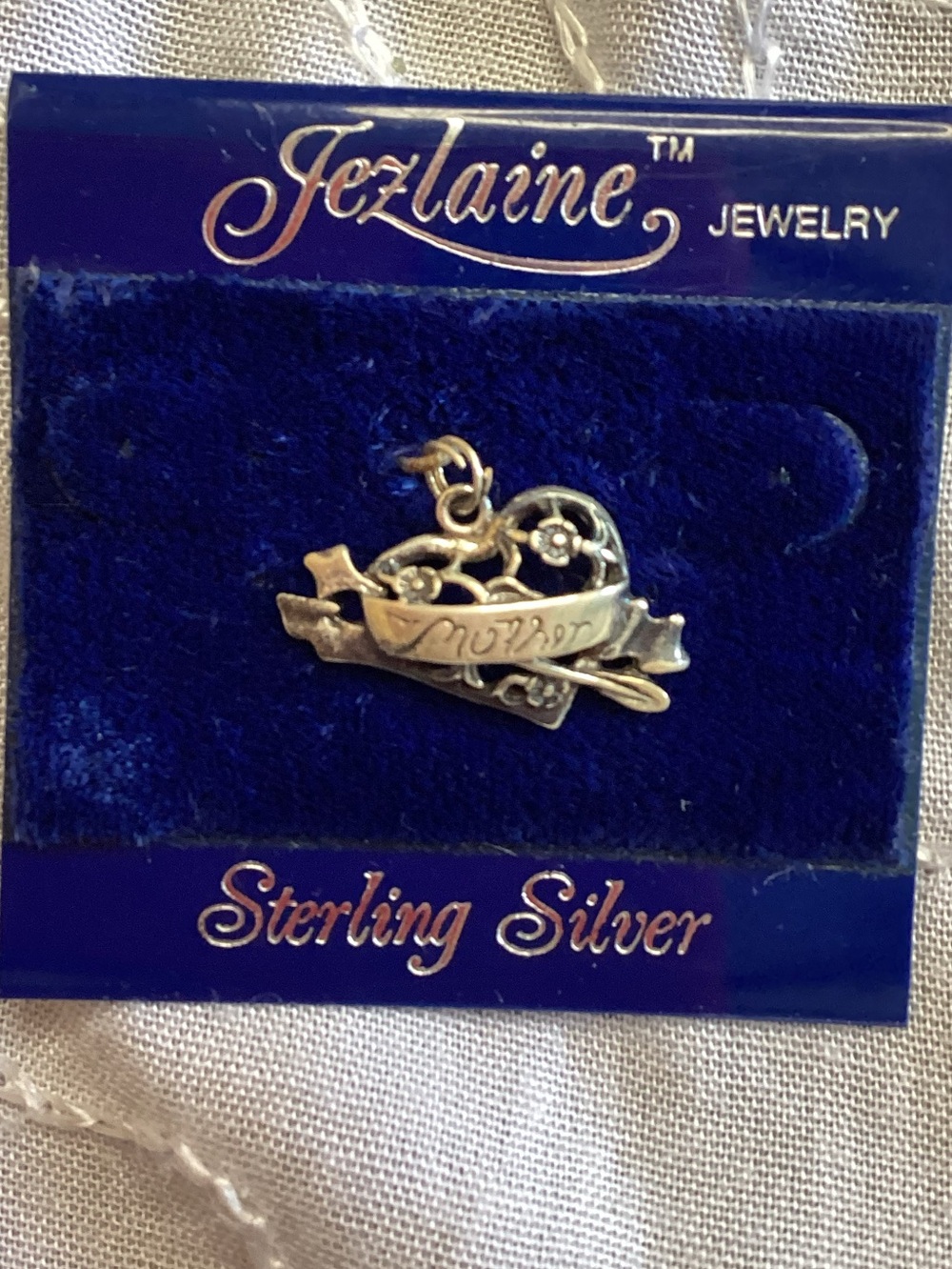 Vintage Deadstock Jezlaine Genuine Sterling Silver 'Mother' Heart Charm Pendant